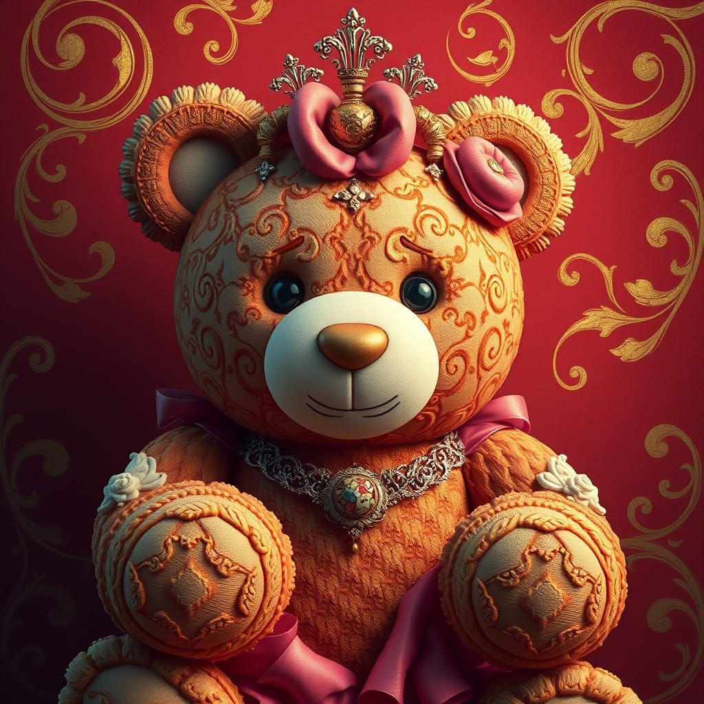 Luxurious Teddy Bear in Vibrant Baroque Style