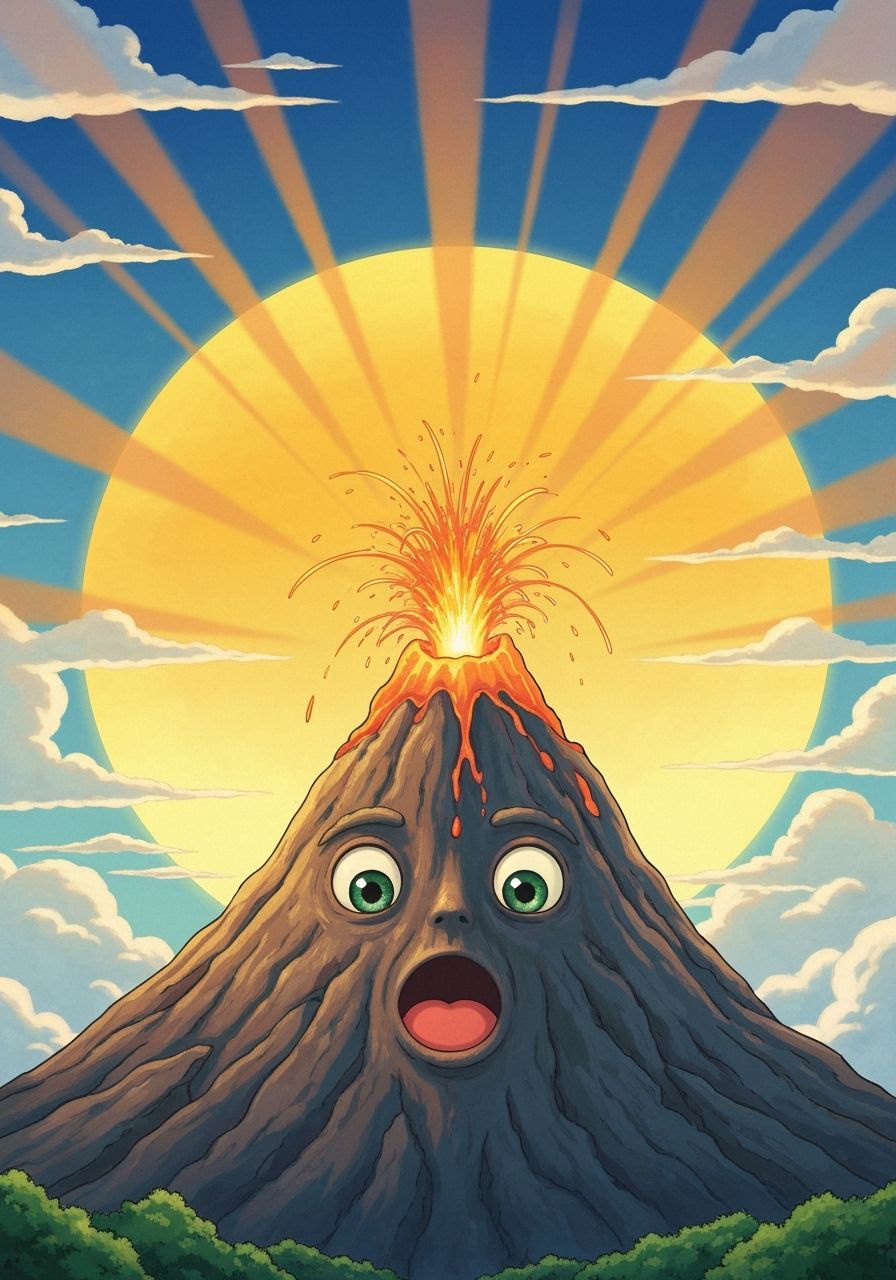 Anthropomorphic Volcano Erupts Fire in Storybook Style
