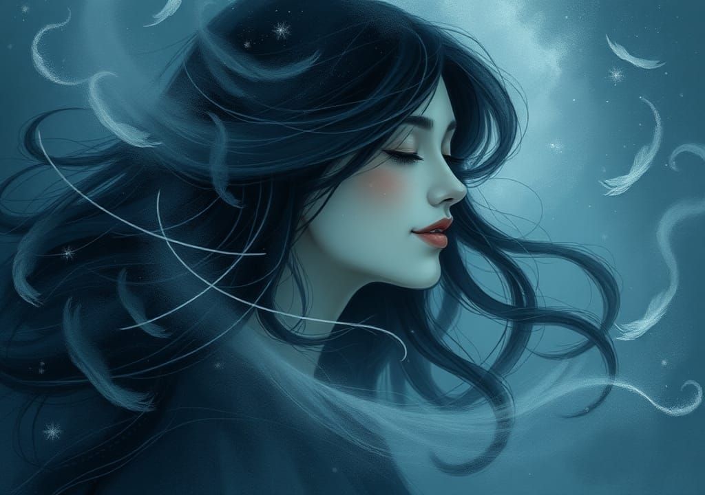 Mystical Woman Listening to Whispers in Dreamlike Scene