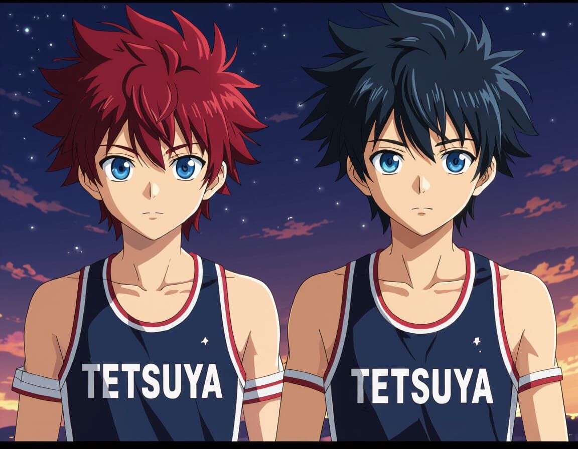 Anime Boy in Tetsuya Track Uniform with Rad Hair