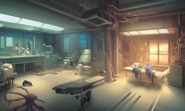Epic Surgery Room in Anime Key Visual Style