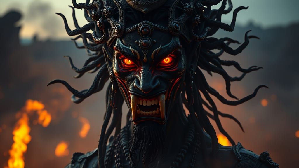 Kaal Bhairav in Tantric Horror Art, Divine Wrath and Smoky C...
