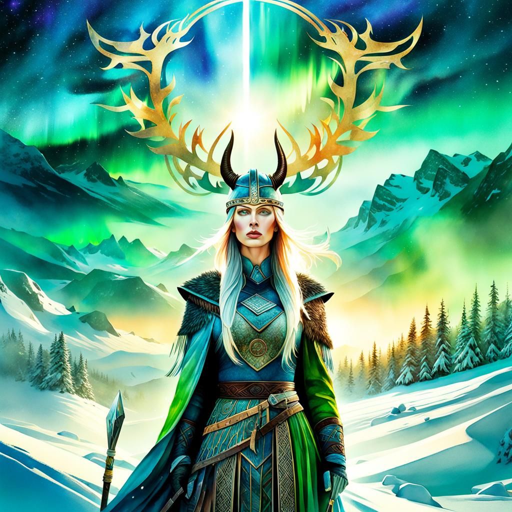 Viking Winterscape: A Digital Watercolor Double Exposure