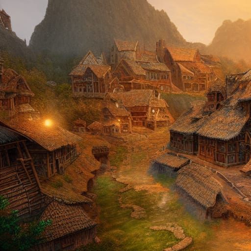 Fantastical Ancient Village in Detailed Matte Painting