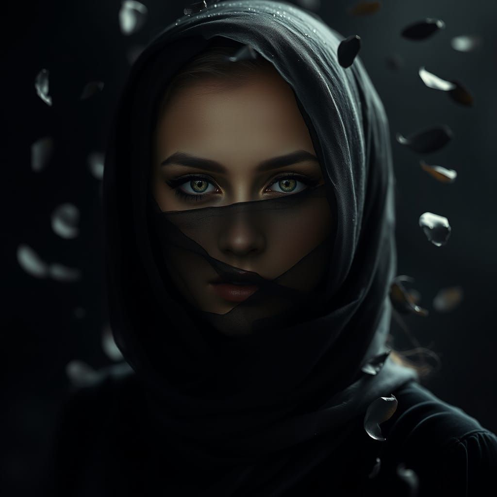 Veiled Woman with Gilded Eyes in Soft Light