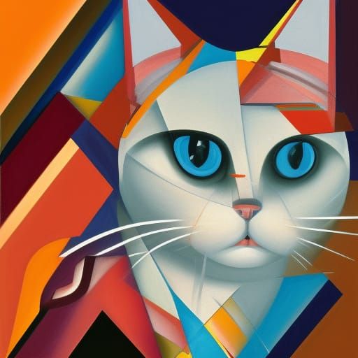 Cubist Cat: Geometric Art Deco Painting