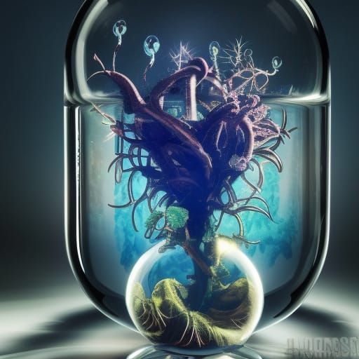 Mesmerizing Cosmic Alien Plant in Glass Box