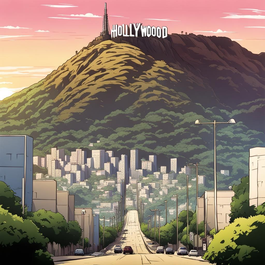 Hollywood Sign in Anime Style