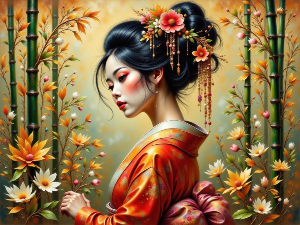 Geisha with flowers 4
