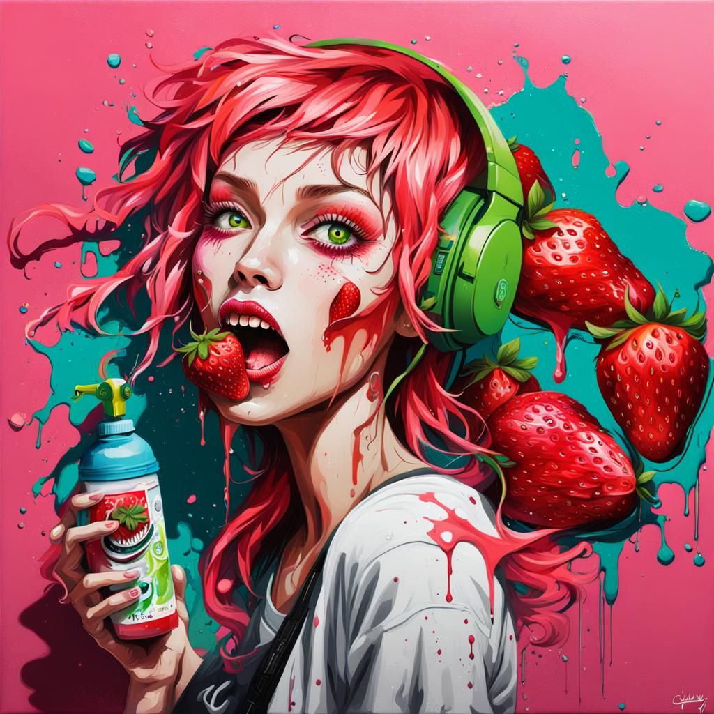 Singing Strawberry Graffiti Art with Cream Hair
