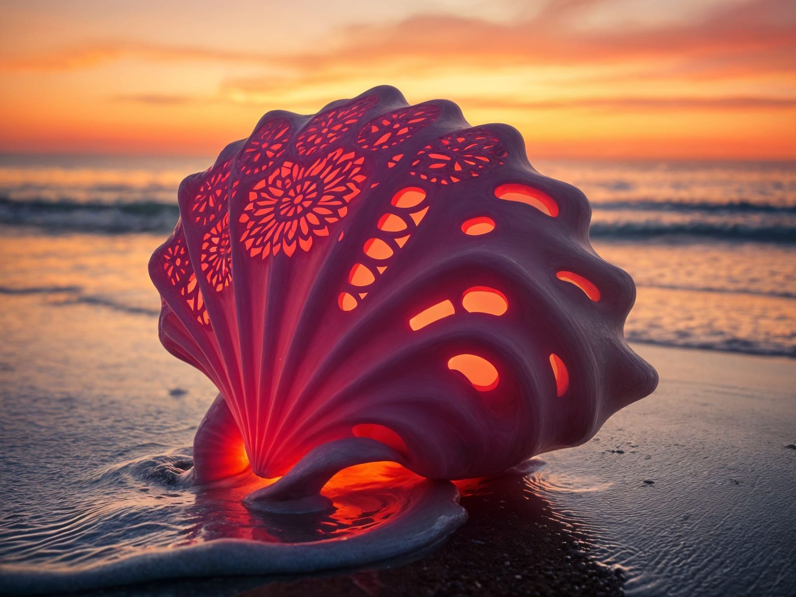 Seashell Mandala on Beach in Hyperrealistic Style