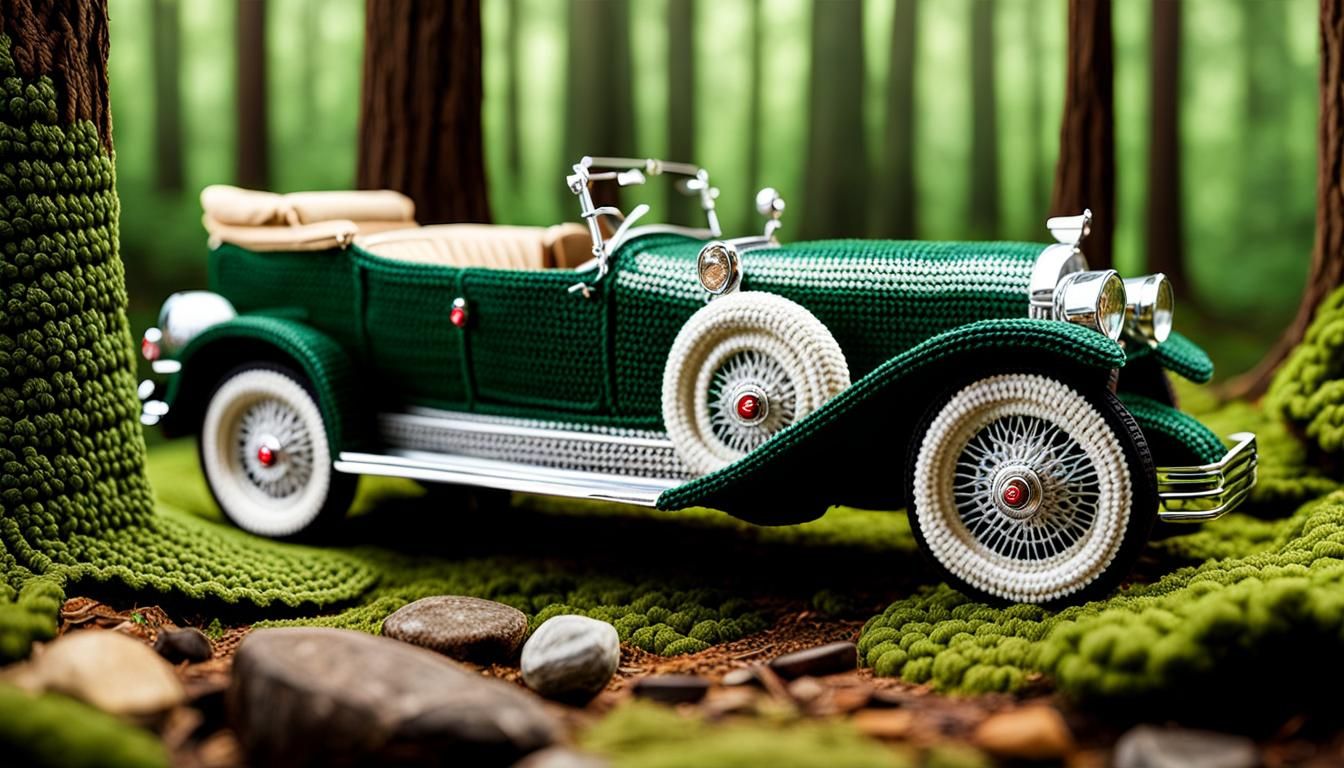 Forest Green 1926 Duesenberg Roadster Crochet Artwork