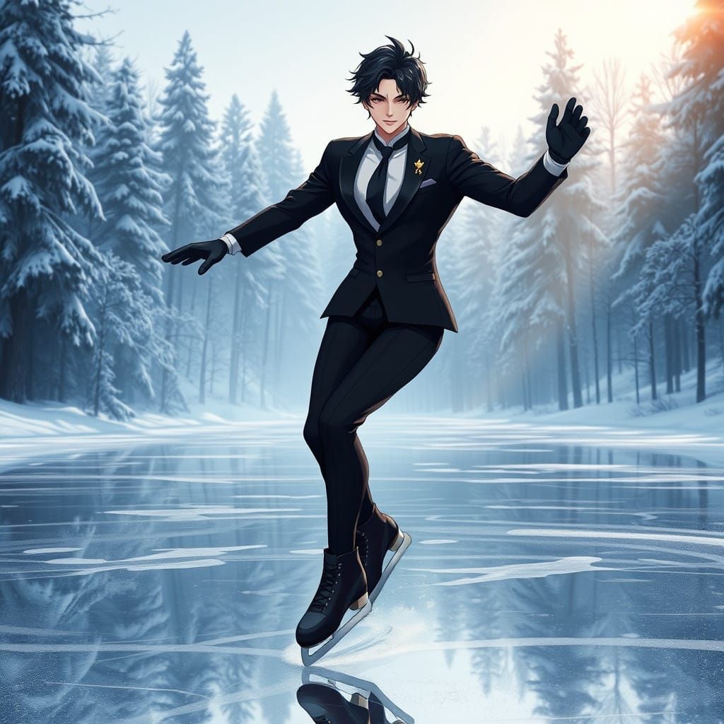 Elegant Man Skating in Forest