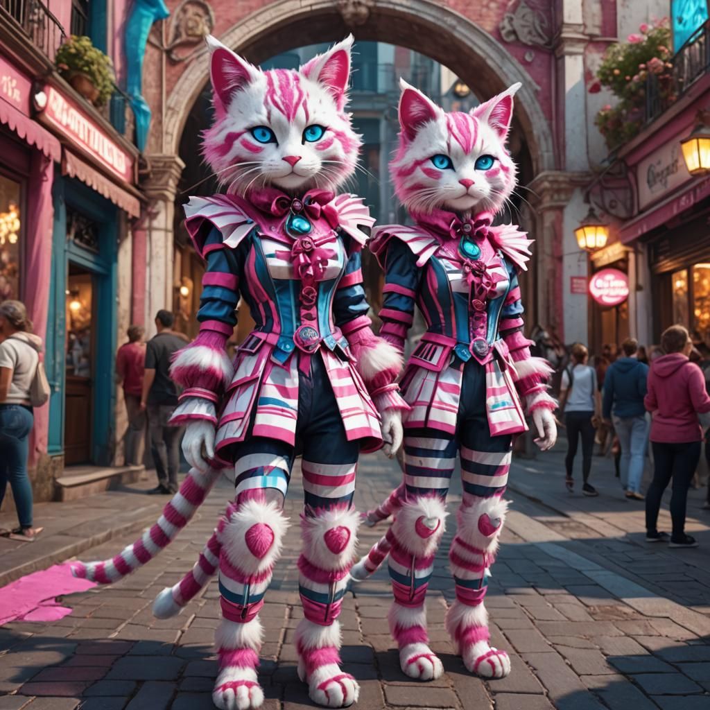 Neon Cat-Girl in Carnival Costume: Detailed Fantasy Art