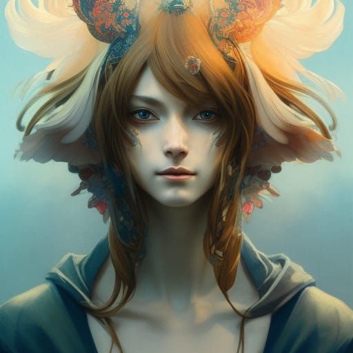 Angelic Kitsune Portrait in Hyperdetailed Style