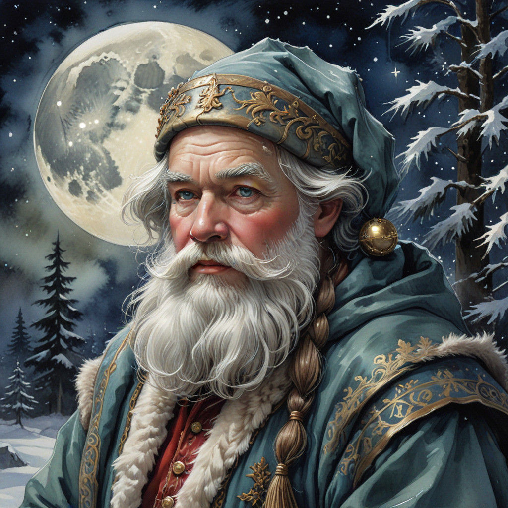 Mystical Santa Claus Under Winter Skies