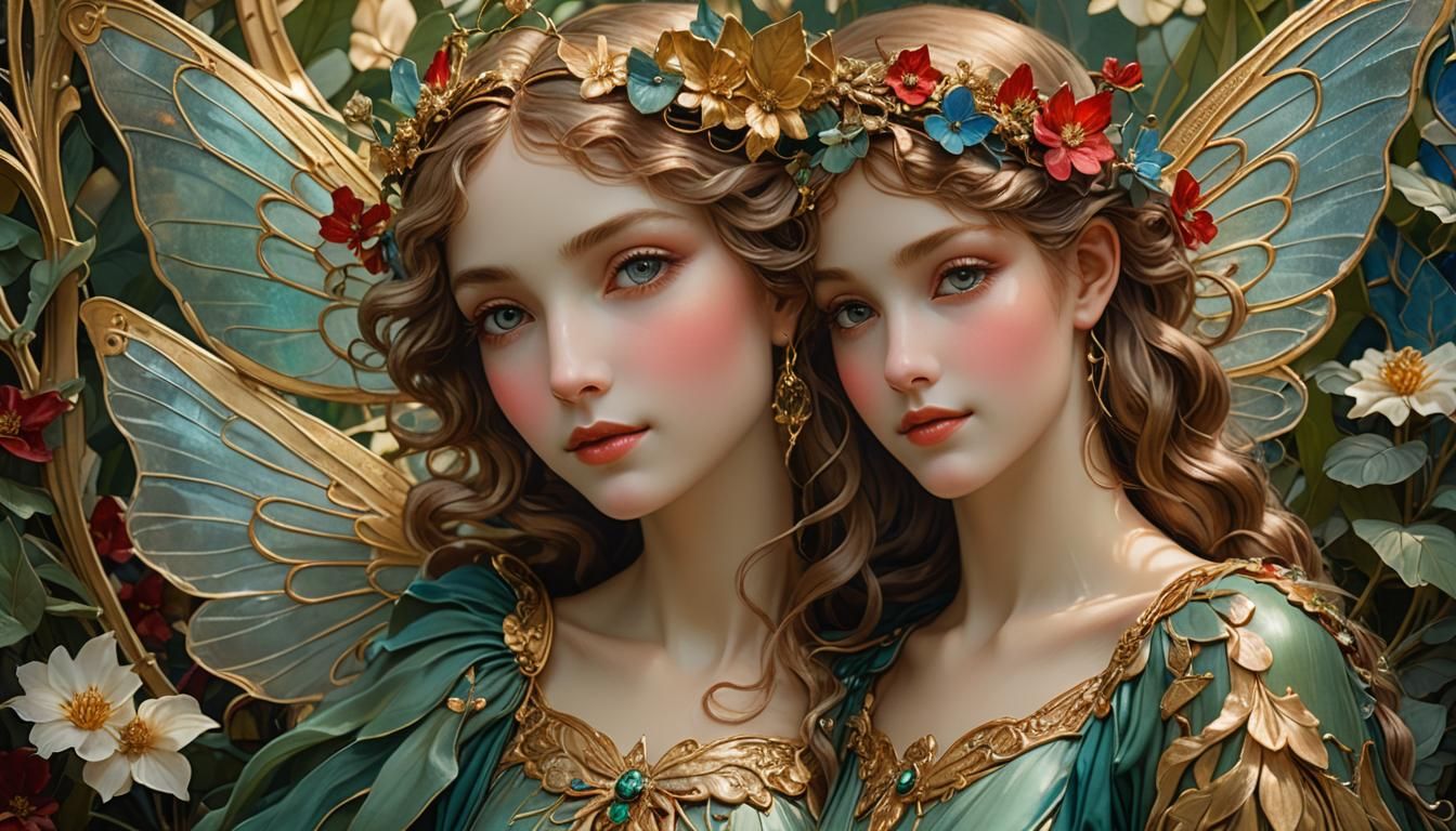 Ethereal Fairy Portrait in Art Nouveau Style