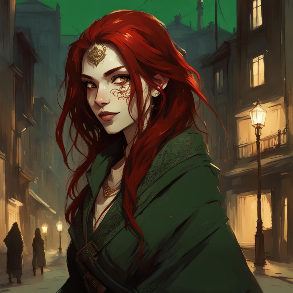 Githyanki Rogue Portrait with Red Hair, Digital Art