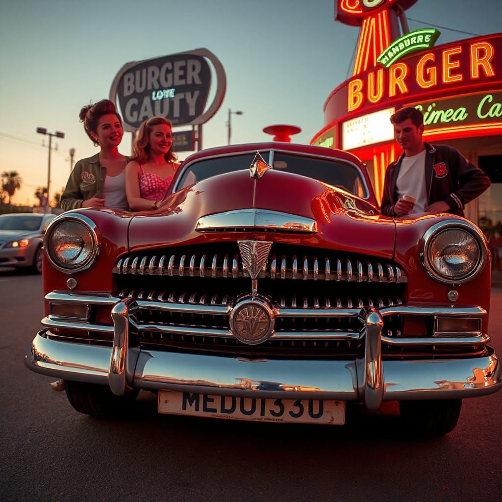 Vintage Chrome Beauty at a Retro Drive-In