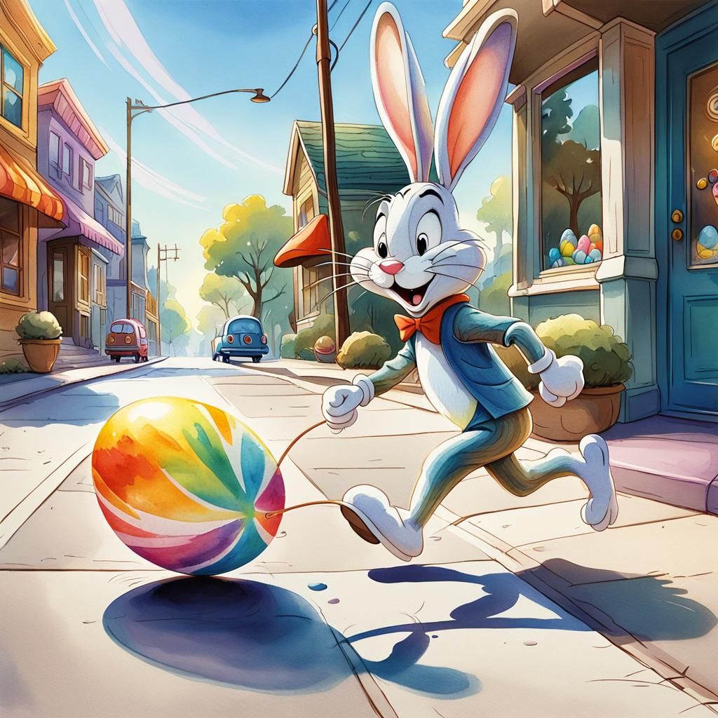 Bugs Bunny Watercolor Cartoon Illustration
