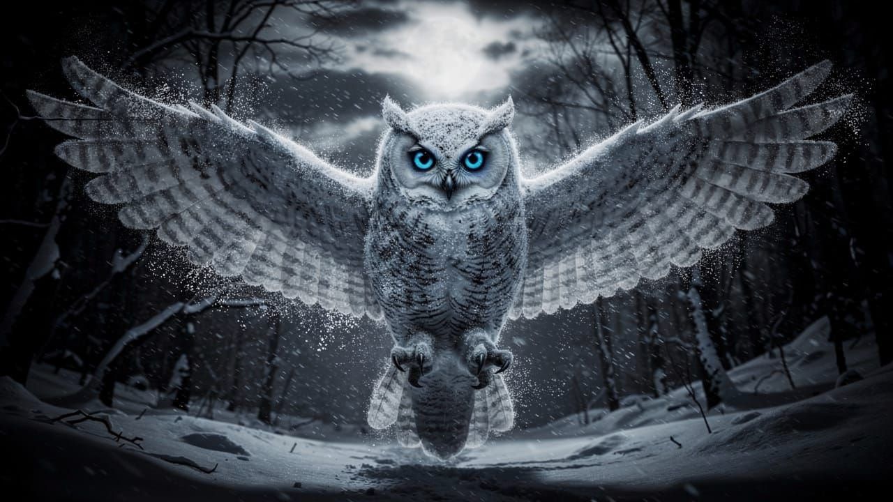 Surreal Snow Owl Materializing in Blizzard
