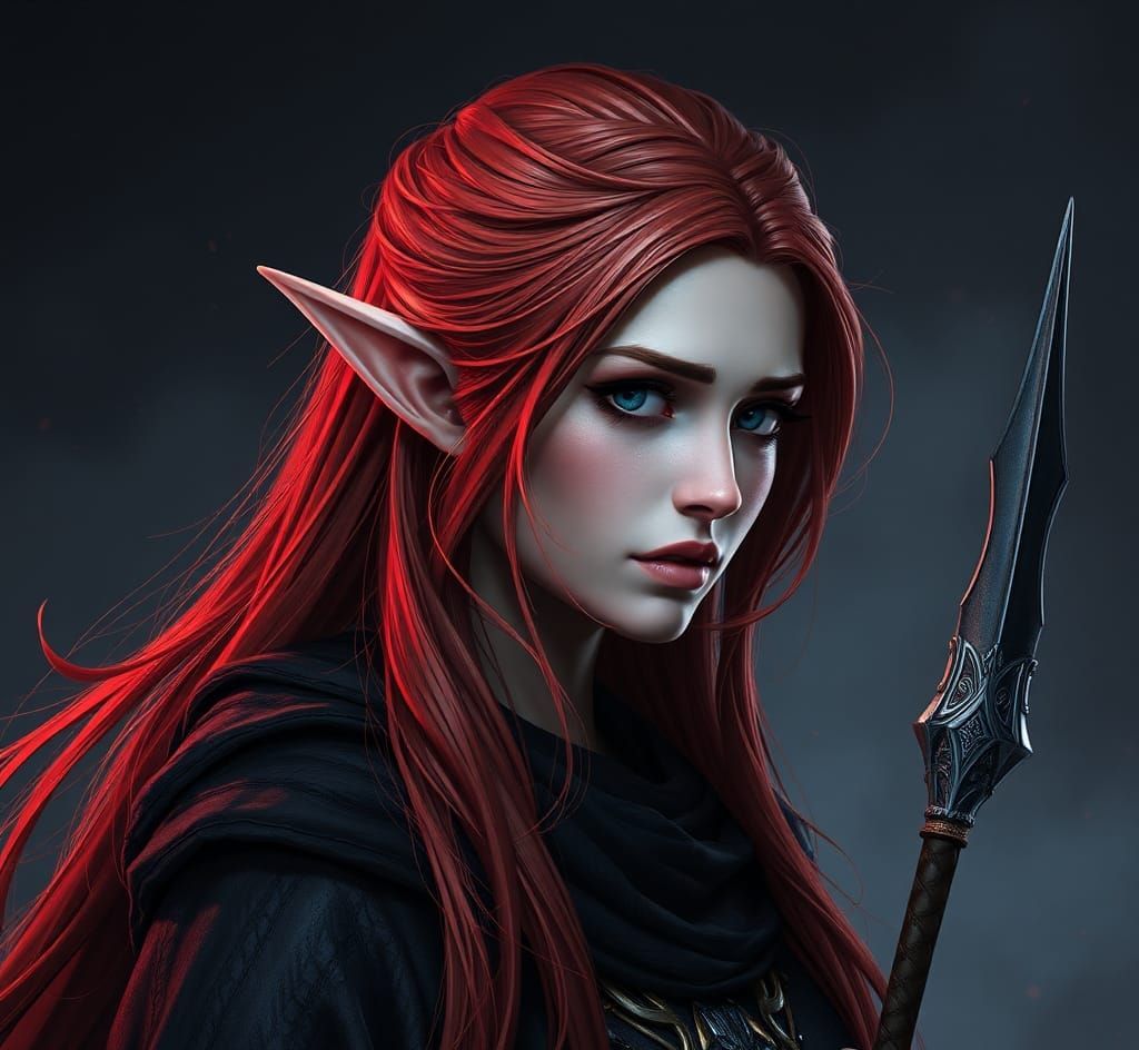 High Elf Woman in Black Robes: Fantasy Art