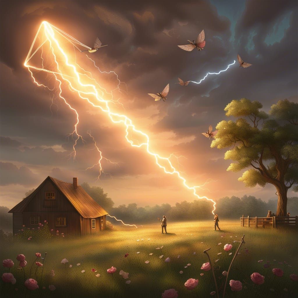 Franklin's Kite Experiment in a Lightning Storm