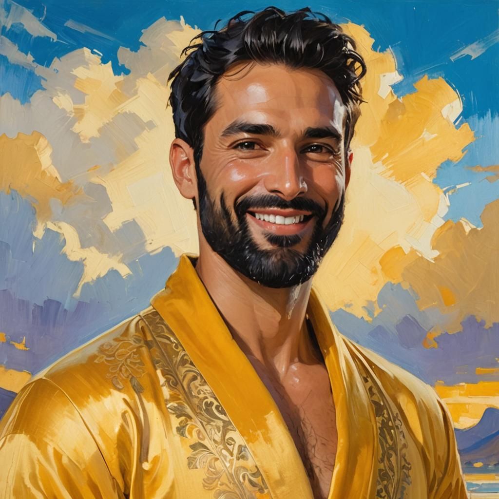 Expressive Portrait of Man in Yellow Robe