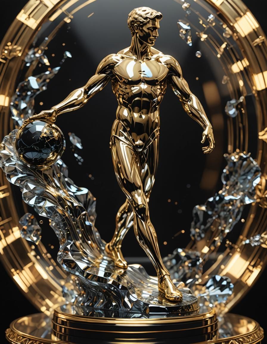 Crystal Mercury Statue with Gold Base