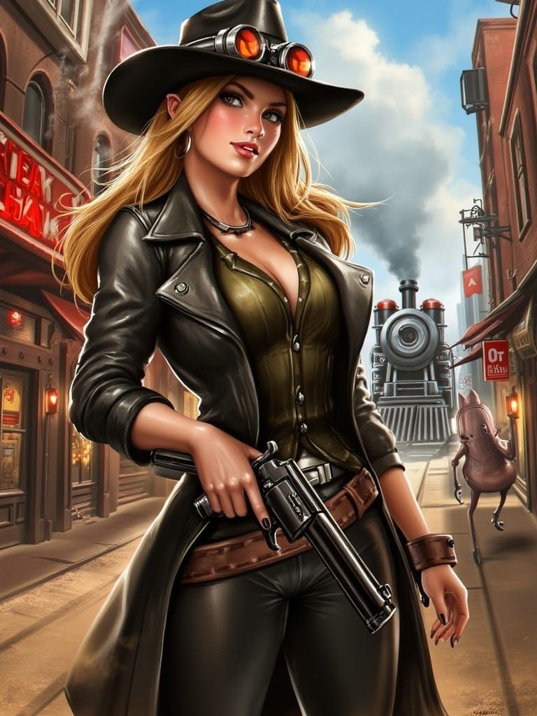 Futuristic Wild West Cowgirl in Cyberpunk Style