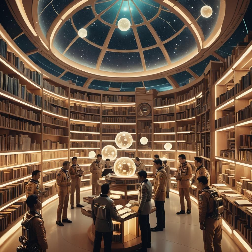 Retro Futuristic Library of Tomorrow, Inspired by Sixties Sp...