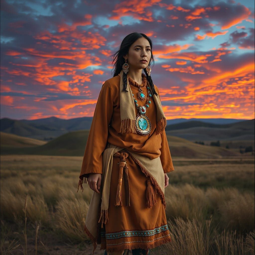 Native American Woman in Harmony with Nature