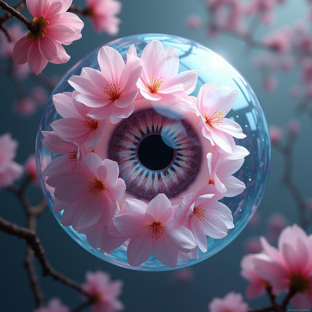 Cherry Blossom in Eyeball, Ethereal Dreamscape
