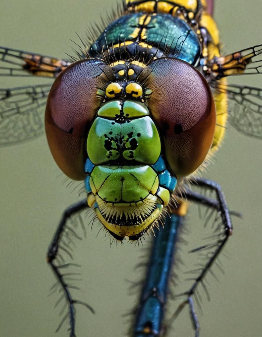 Detailed Close-Up of a Dragonfly Face