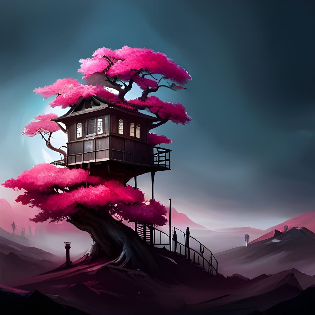 Cherry Blossom Bonsai Treehouse: Digital Matte Painting