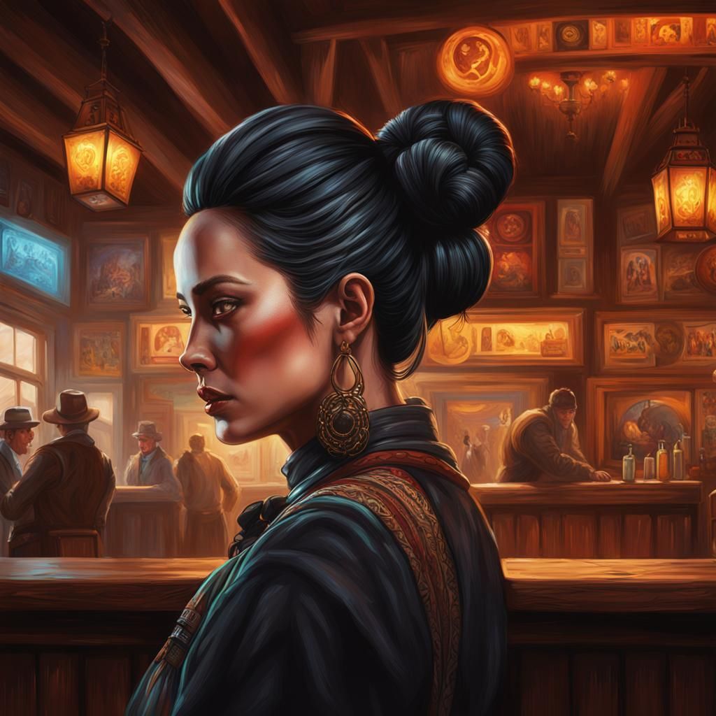 Hyperrealistic Lady in a Wild West Saloon