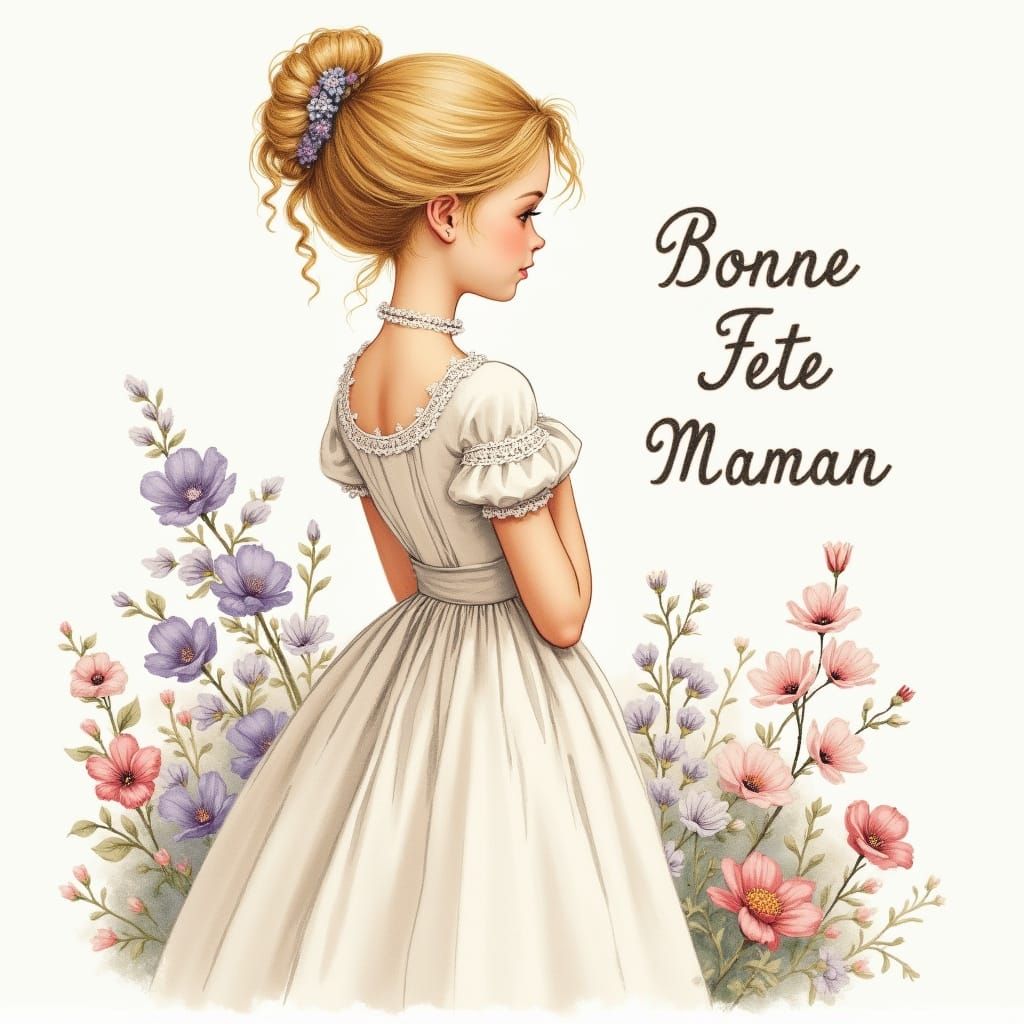 Elegant Mother and Child Portrait in Watercolor Floral Style