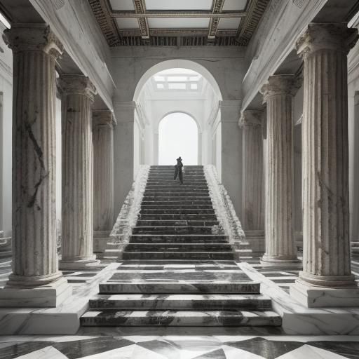 Coffee Shop Scene with Robot Model in Black and White