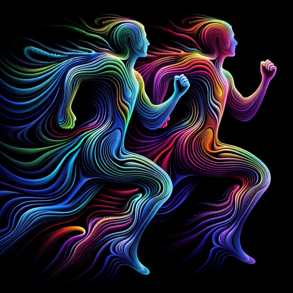 Abstract Runners: Pastel Fractal Waves on Black