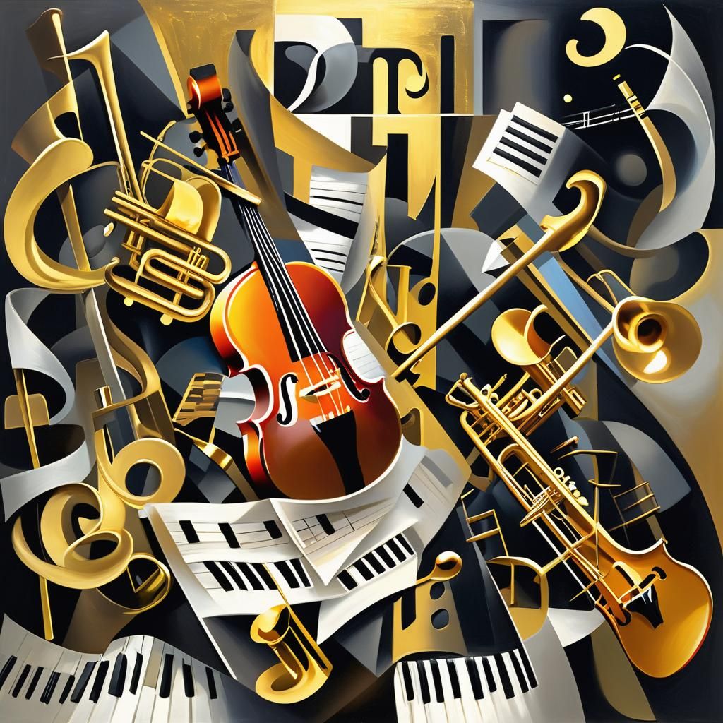 Cubist Painting of Musical Instruments: Master of Music