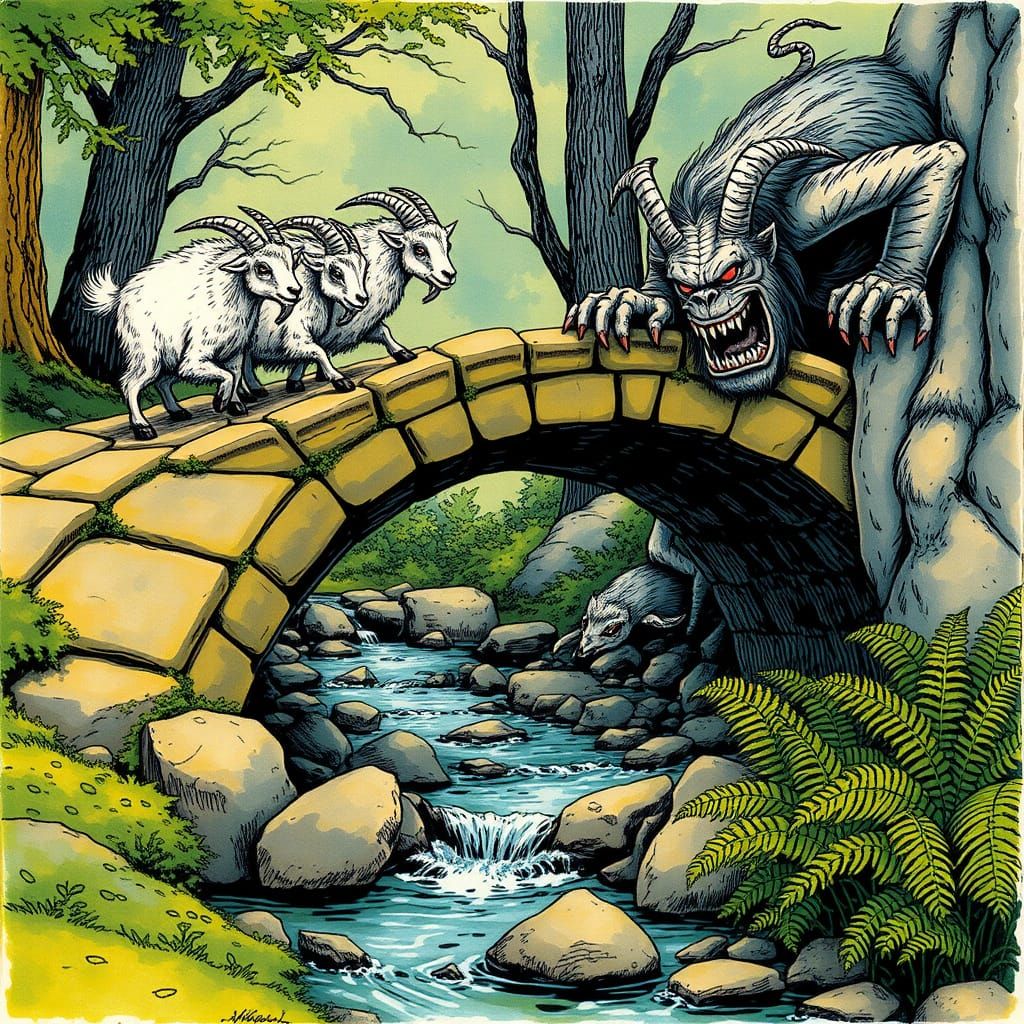 Majestic Goats Cross a Charming Bridge, Under Threat of a Sn...
