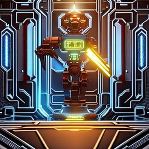 Robot with Sign in Dark Fantasy Style