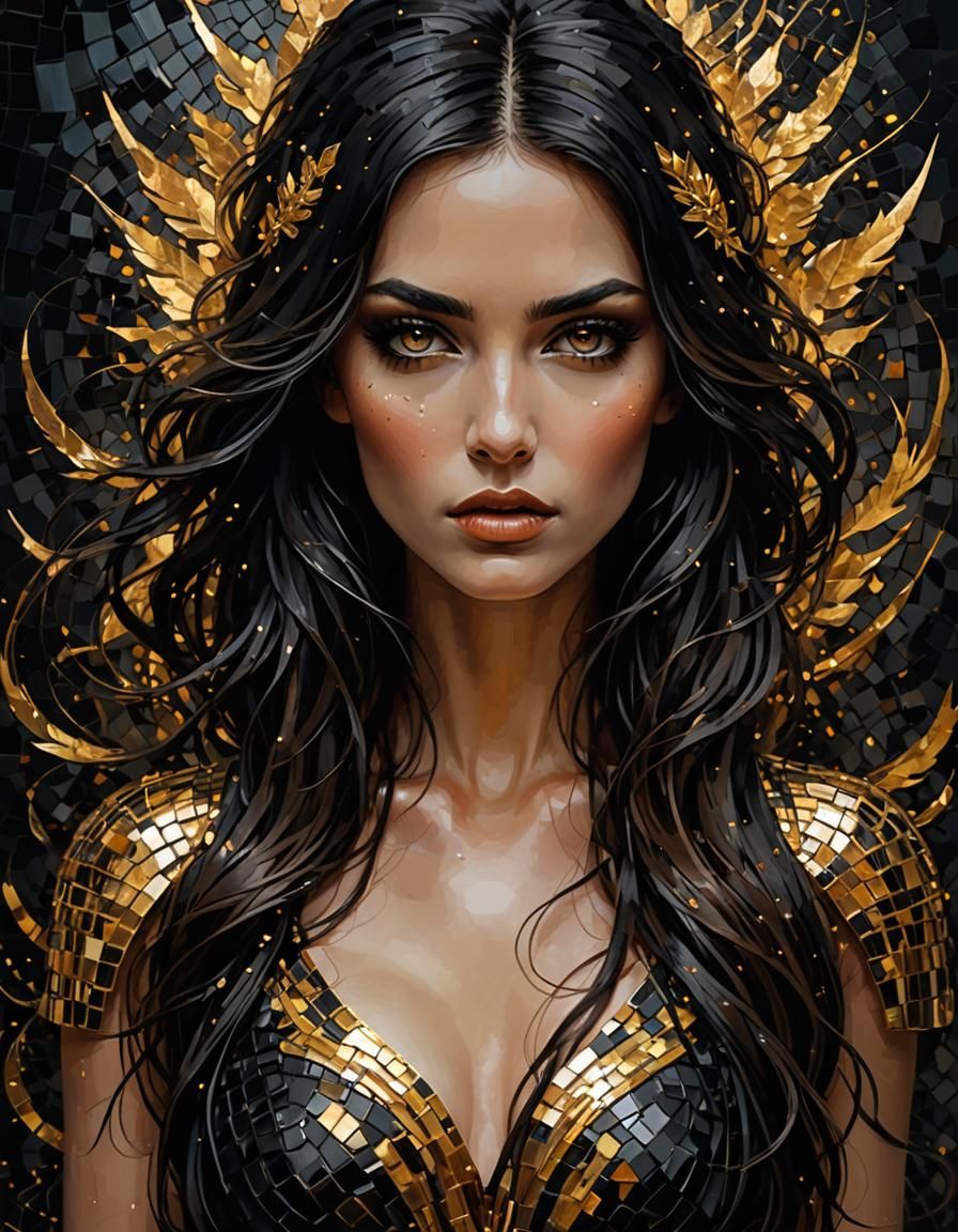 Dark Fantasy Mosaic Portrait in Mixed Media