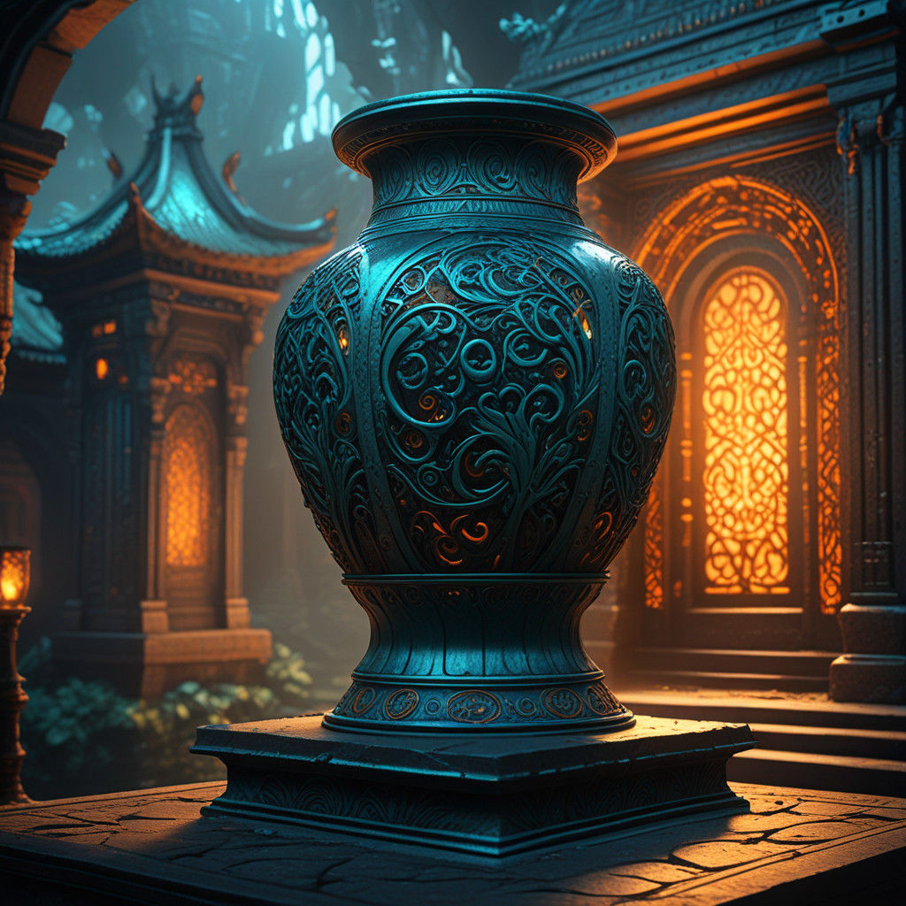 Ancient, Glowing Vase in Ethereal Atmosphere