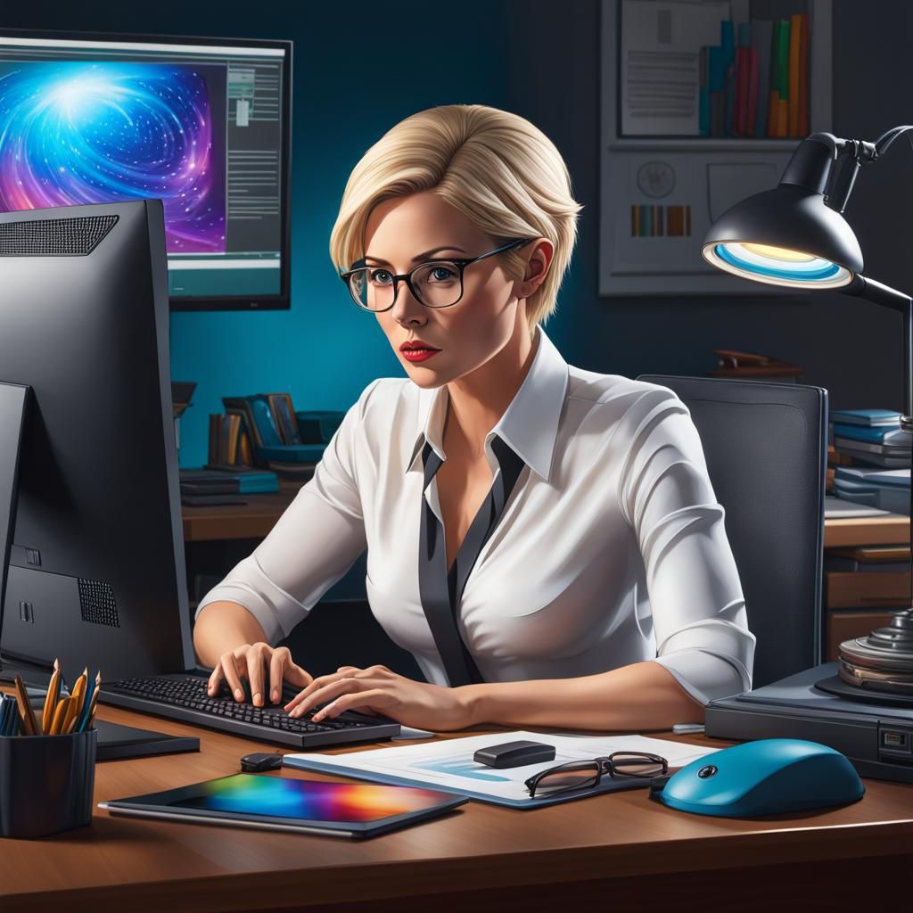 Hyperrealistic Image of a Focused Woman at Work