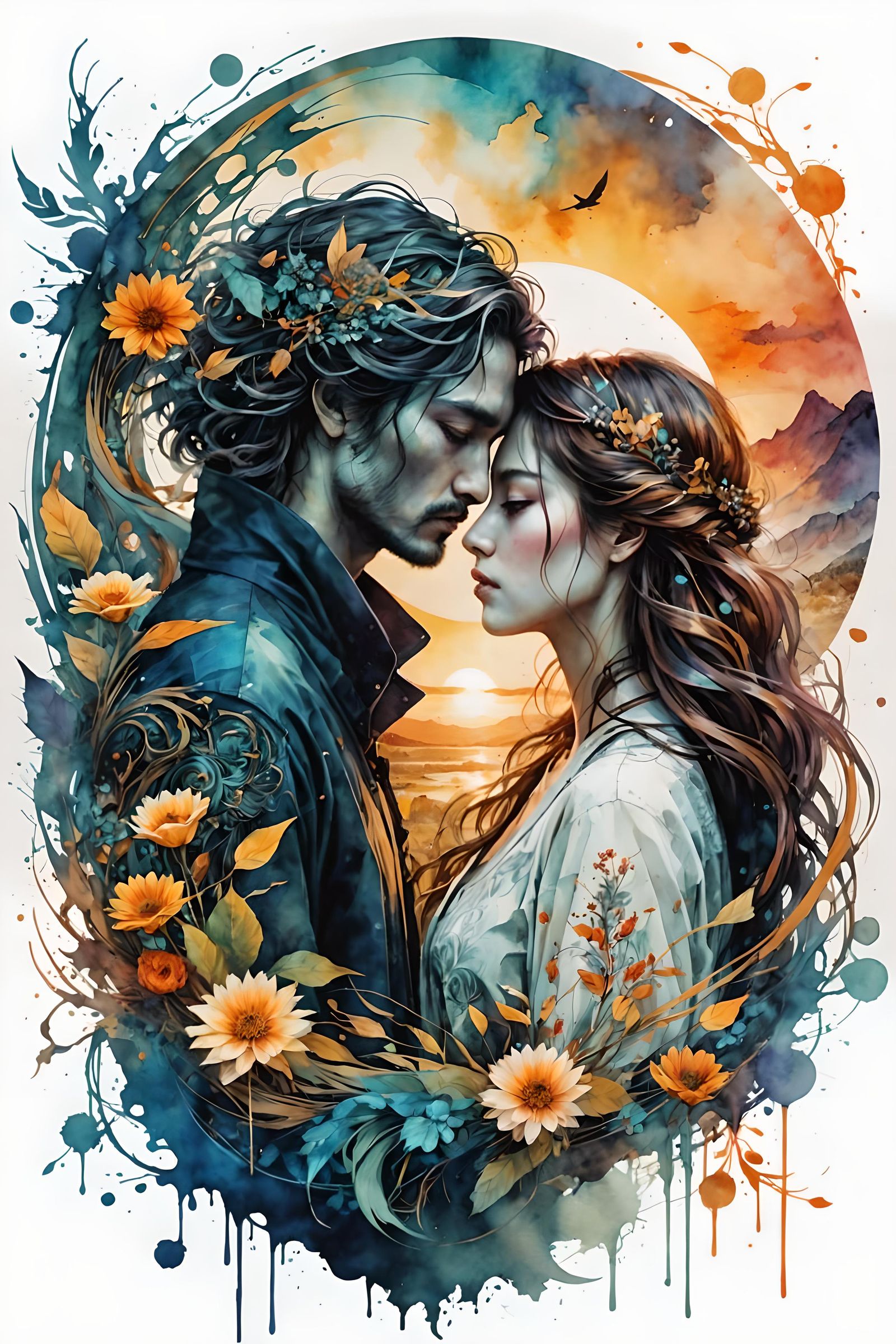 Yin Yang: Good and Evil in Watercolor Illustration