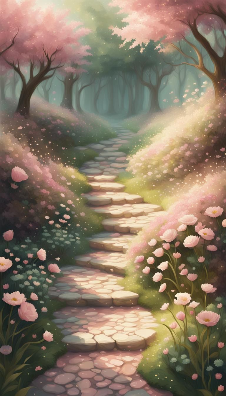 Ethereal Feet on Floral Path: Fantasy Concept Art