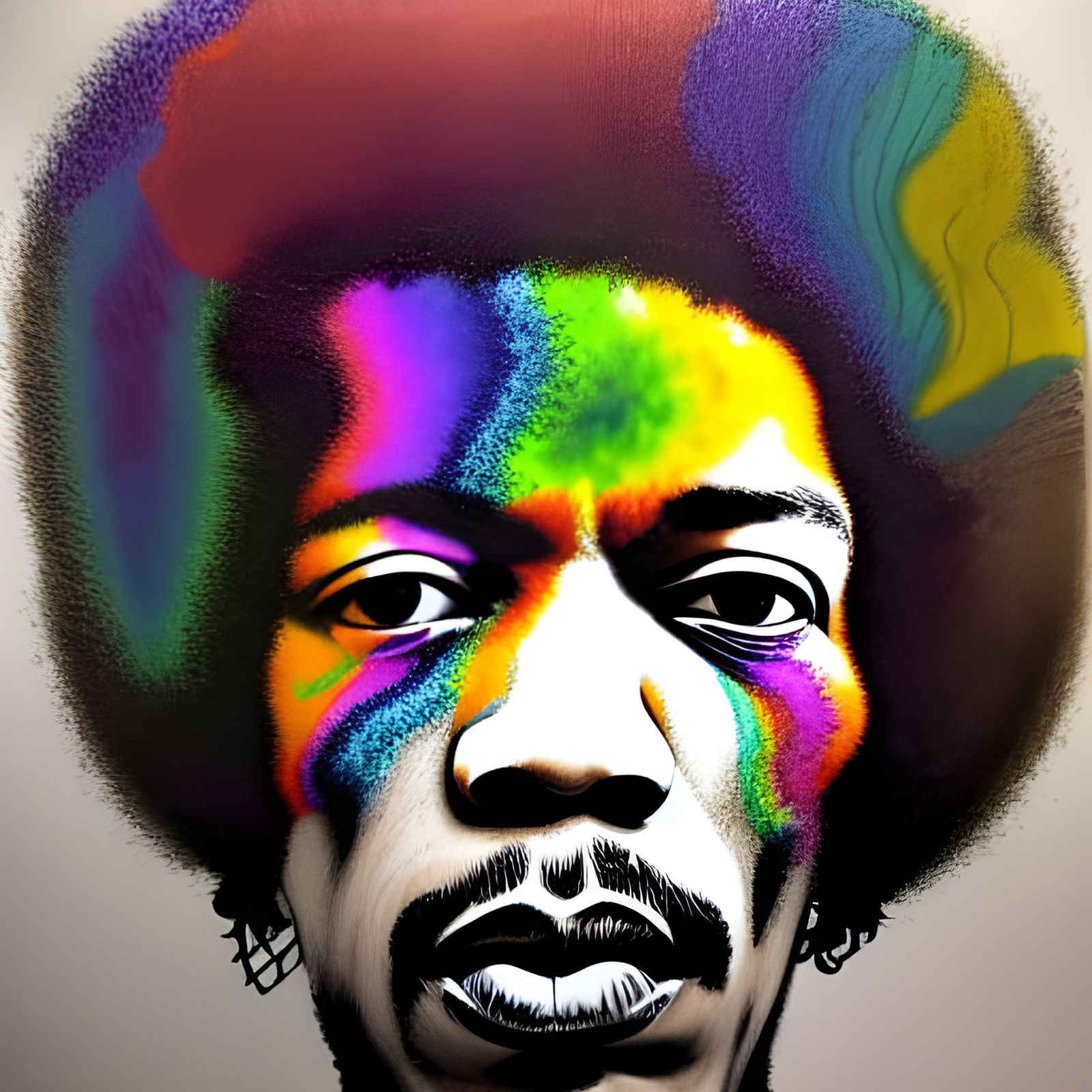 Rainbow Charcoal Portrait of Musician in Hyperdetailed Style