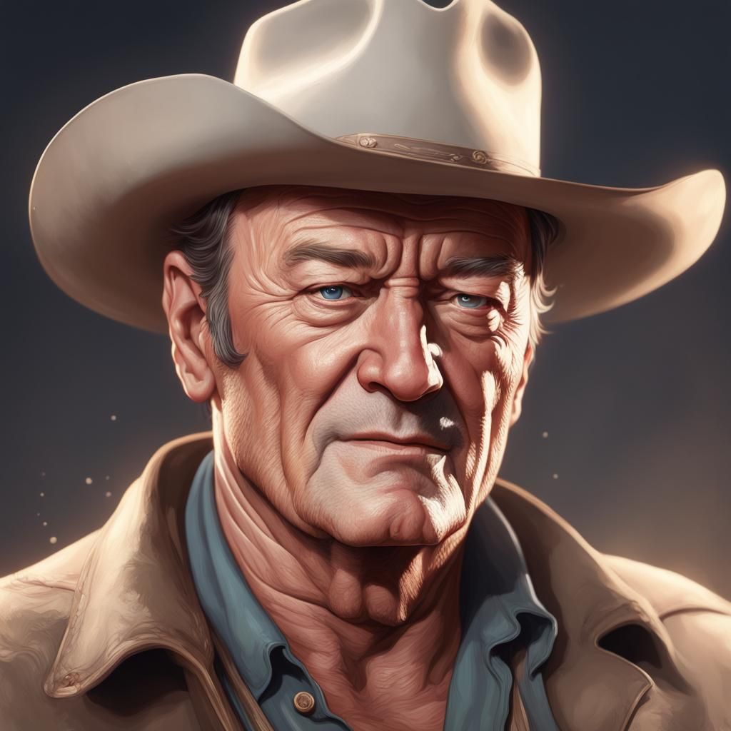 John Wayne, head and shoulders portrait, 8k resolution concept art portrait by Greg Rutkowski, Artgerm, WLOP, Alphonse M...