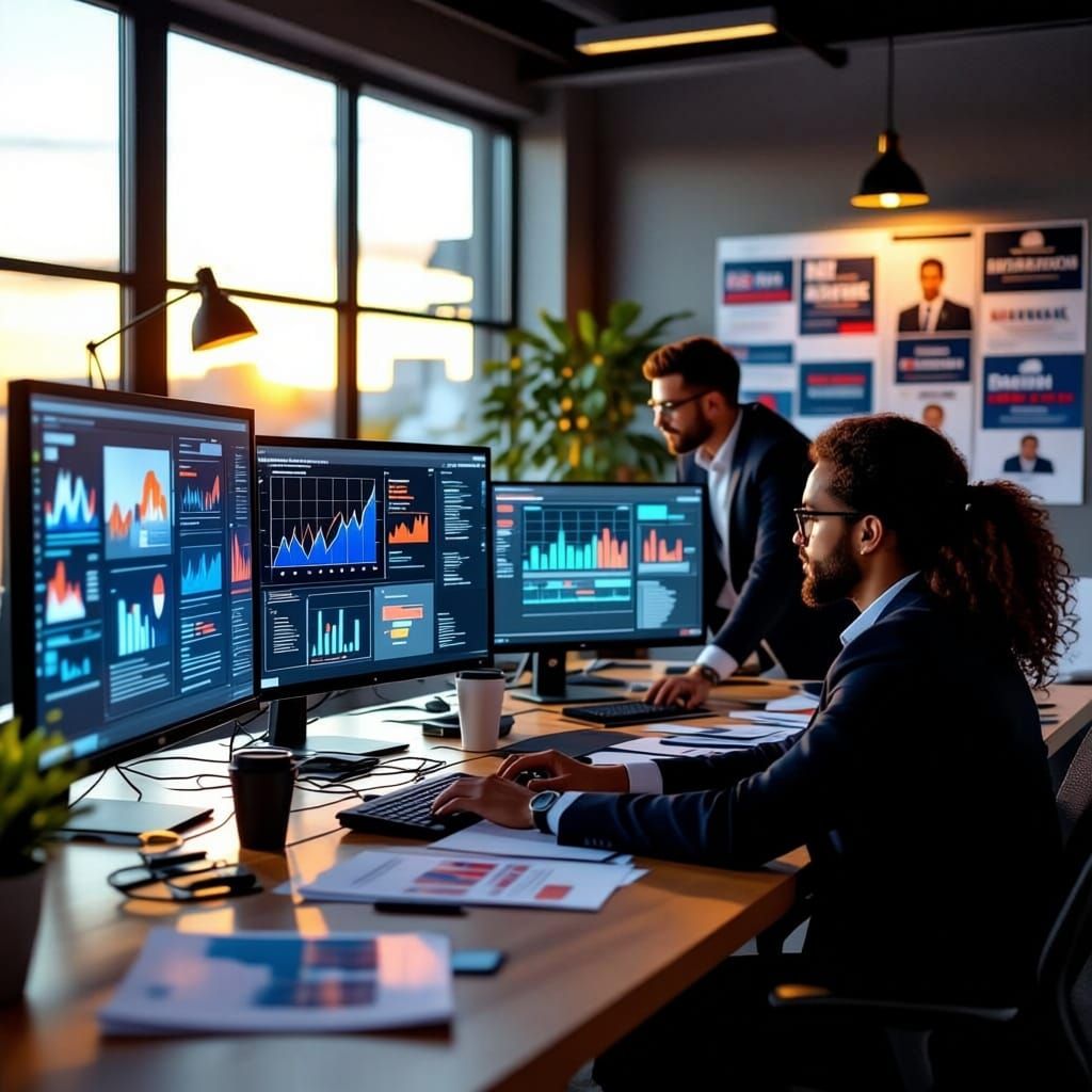 Diverse Political Team in War Room, Golden Hour Lighting